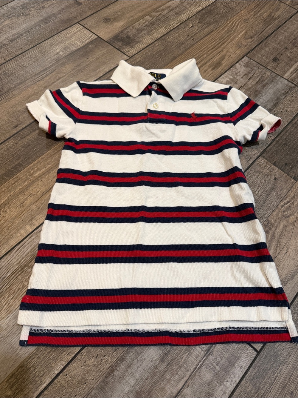 Polo by Ralph Lauren White Polo with Red & Navy Stripes Size 7